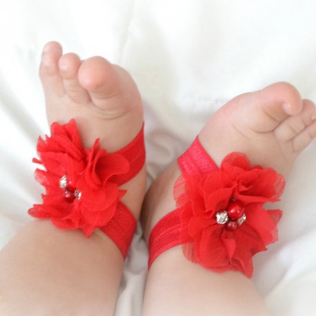 chiffon flower baby sandals-red