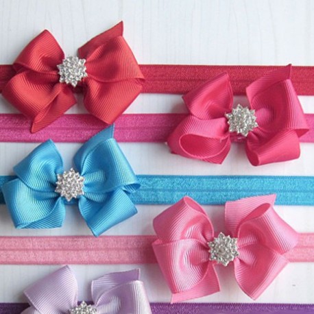 Ribbon bows hairbands with diamond buttons
