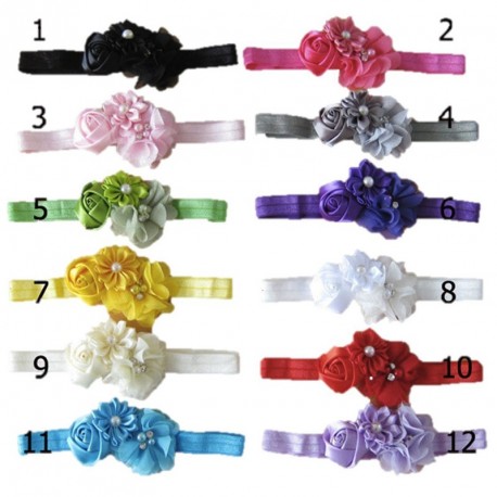 Pearl Lace Rhinestone Flower Headband - MIxed Colors