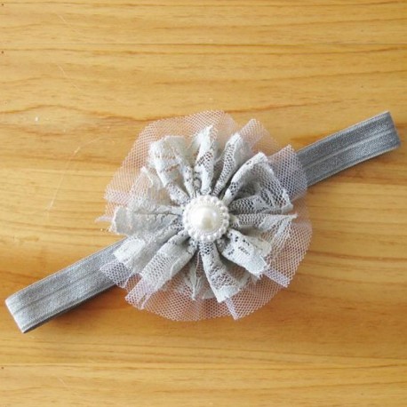 Lace Big Flower Pearl Headband- Metallic Silver